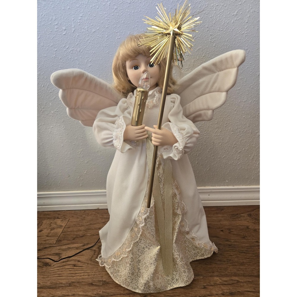 Vintage Holiday Time Motionettes 24"  Animated Angel W/lighted Candle Christmas